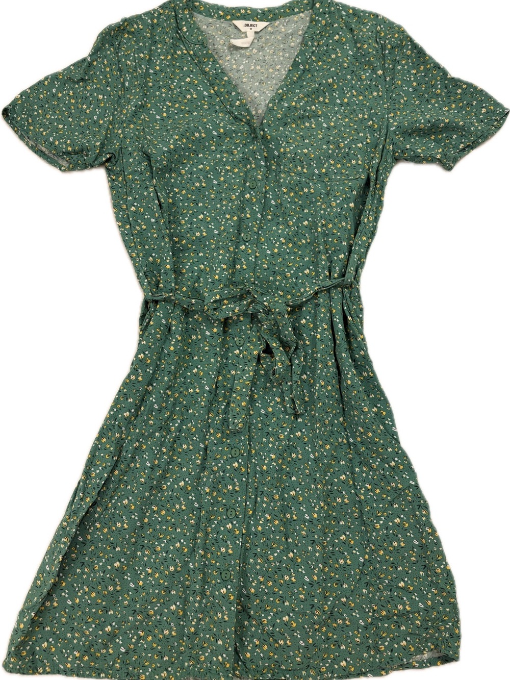 OBJECT (Danish brand) Green Floral Button Front tie waist summer Dress